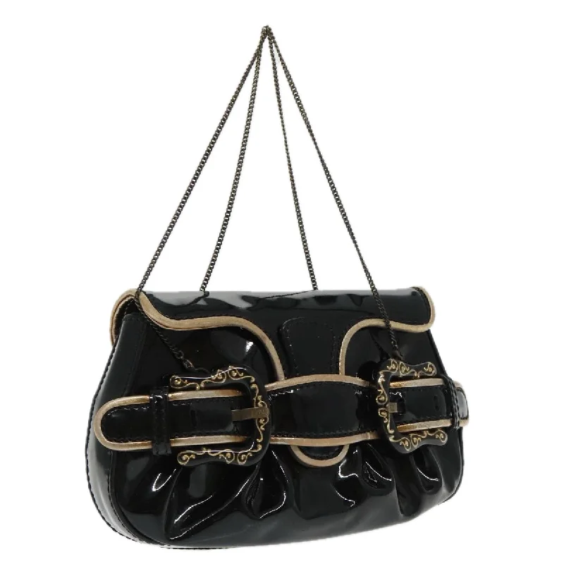 FENDI Chain Hand Bag Enamel Black  94130