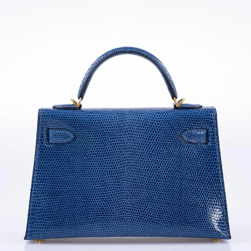 Hermès Kelly 20 Mini II Sellier Blue Sapphire Lizard with Gold Hardware