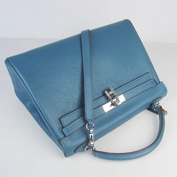 Hermes Kelly 32cm Togo Leather Handbag Blue/Silver