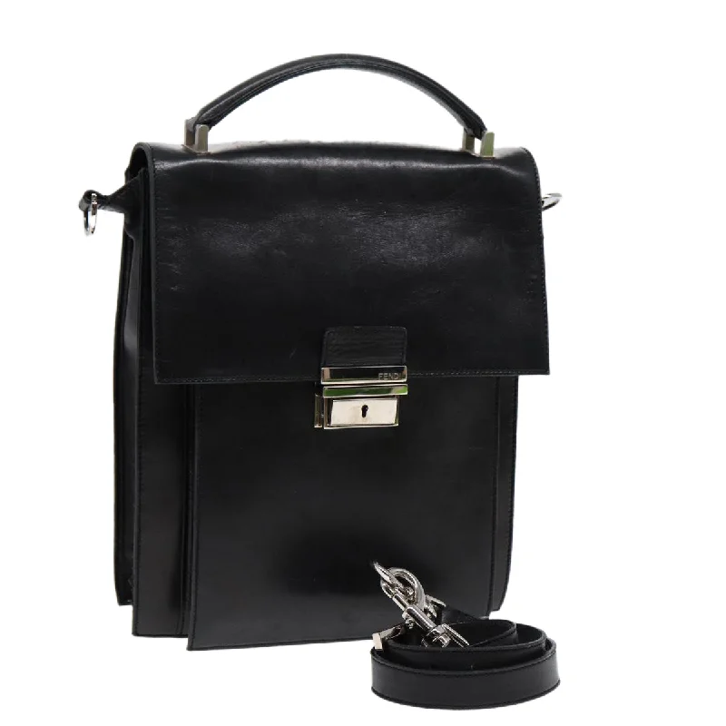 FENDI Hand Bag Leather 2way Black Silver  ar12462