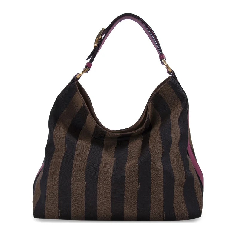 Fendi Leather-Trimmed Pequin Hobo Bag