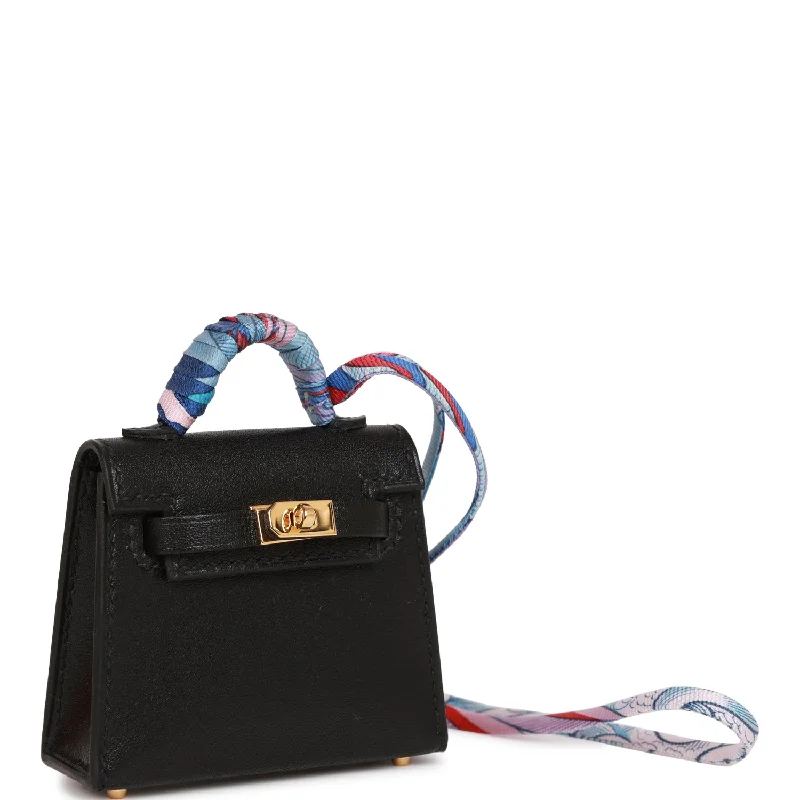 Hermes Black Tadelakt Mini Kelly Twilly Bag Charm