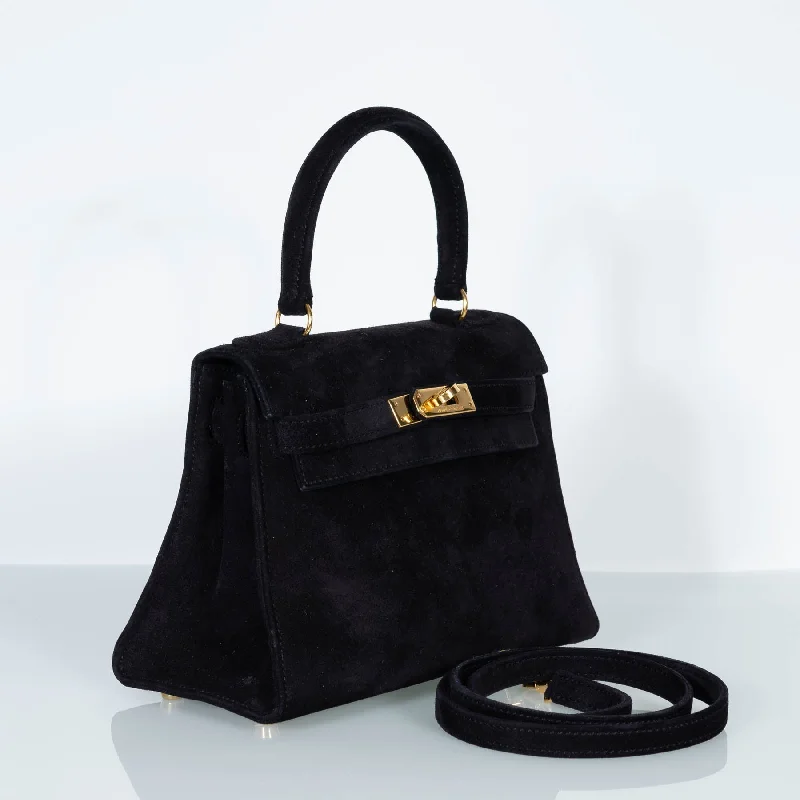 Hermès Kelly 20 Mini Sellier Black Noir Veau Doblis Suede Gold Hardware