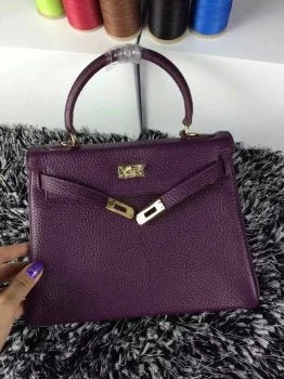 Hermes Kelly 25cm Togo Leather Bag Purple Gold