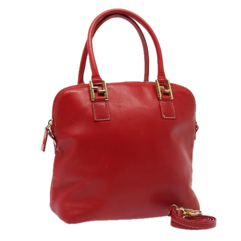 FENDI Hand Bag Leather 2way Red Gold  86044