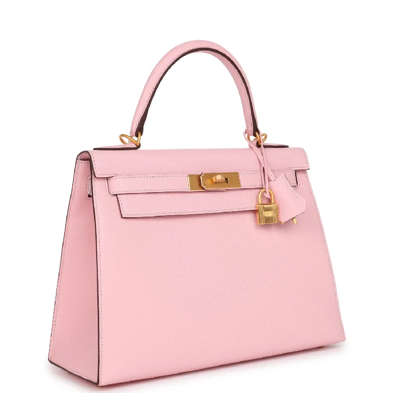 Hermes Special Order (HSS) Kelly Sellier 28 Rose Sakura Verso Chevre Brushed Gold Hardware