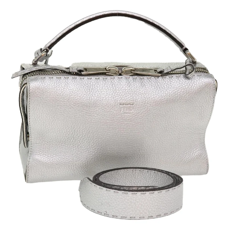 FENDI Hand Bag Leather 2way Silver  38070