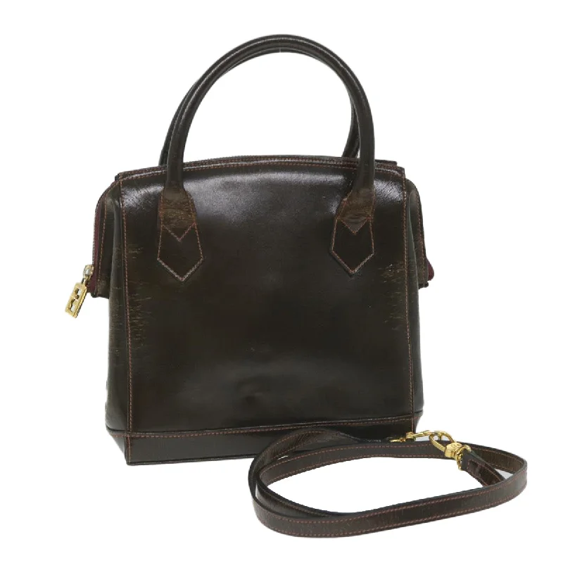 FENDI Hand Bag Leather 2way Brown  bs9432