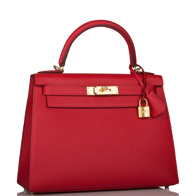 Hermes Kelly Sellier 28 Rouge Casaque Epsom Gold Hardware