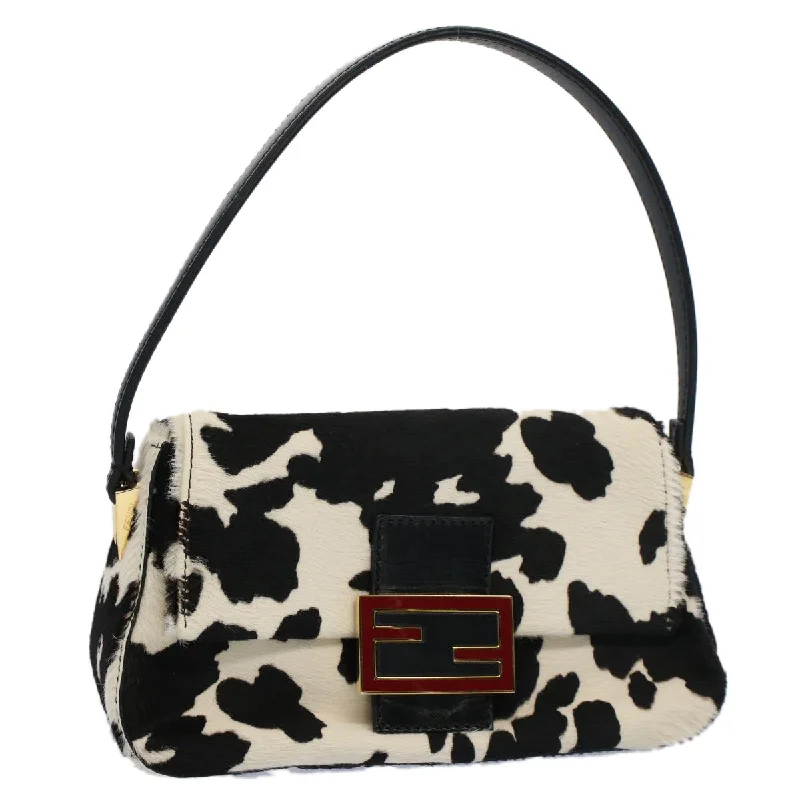 FENDI Cow Pattern Mini Mamma Baguette Bag Harako leather Black White  yk8500