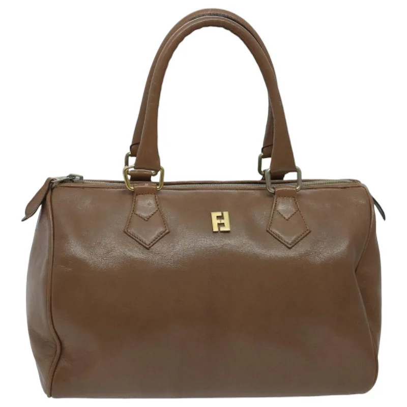 FENDI Hand Bag Leather Brown Gold  fm3951