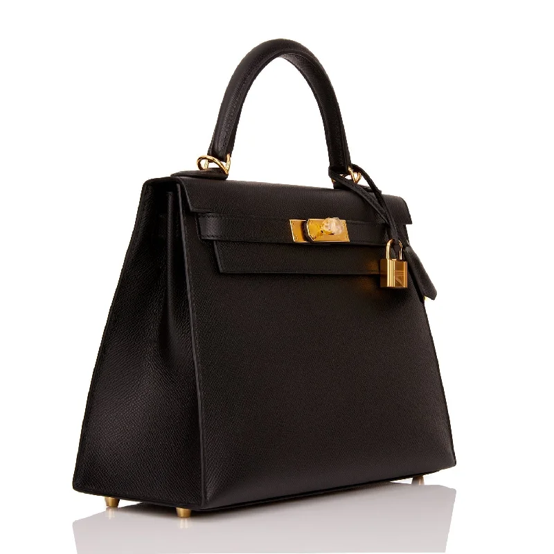 Hermes Kelly Sellier 28 Black Epsom Gold Hardware