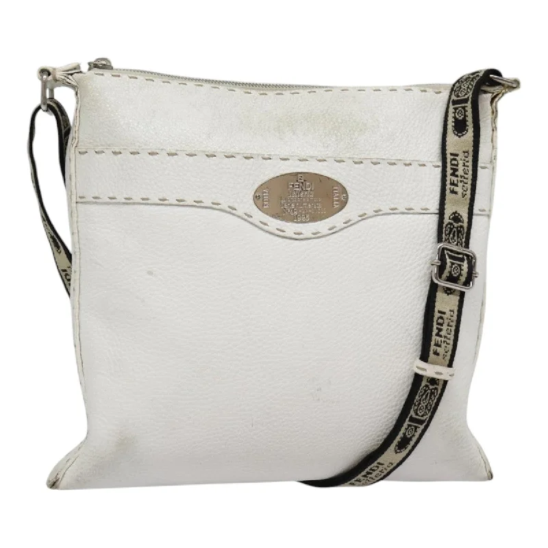 FENDI Celeria Shoulder Bag Leather Silver White  bs18319