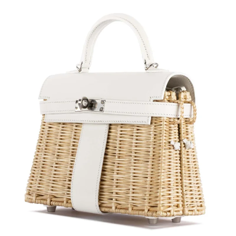 Hermès Kelly 20 Mini Picnic White, Swift & Osier Wicker Palladium Hardware - 2020, Y