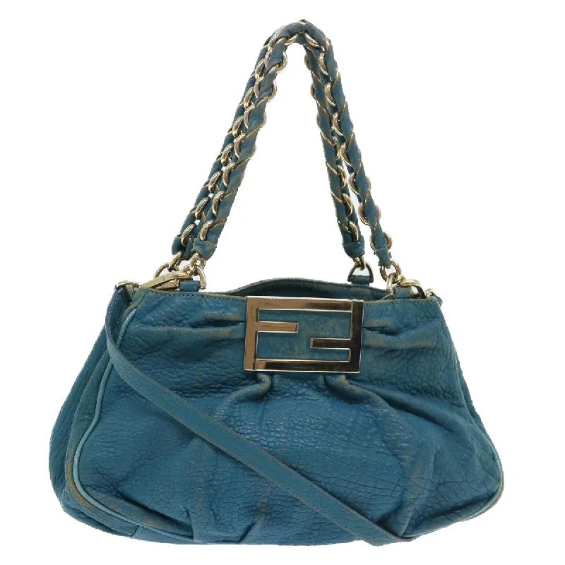 FENDI Chain Shoulder Bag Leather 2way Turquoise Blue  52739