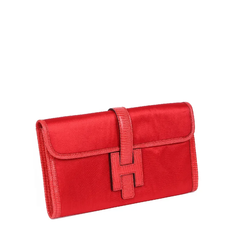 Hermes Rouge Braise Lizard Leather & Silk Jige Elan 29 Clutch