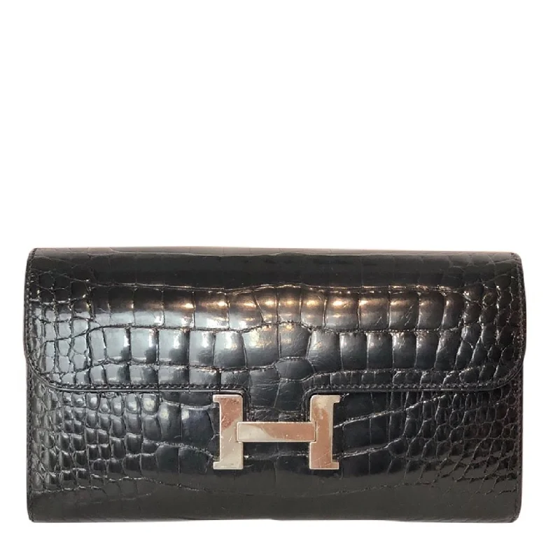 Hermès Constance Long Wallet Alligator Noir Clutch