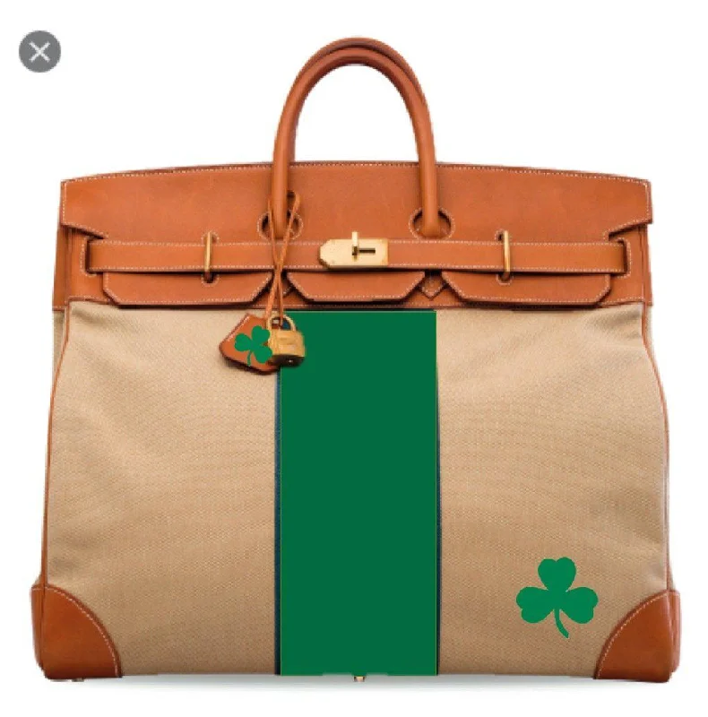 Hermès Birkin 50 HAC Toile & Barenia Bronze Hardware Boston Celtics Theme - JaneFinds Custom Shop