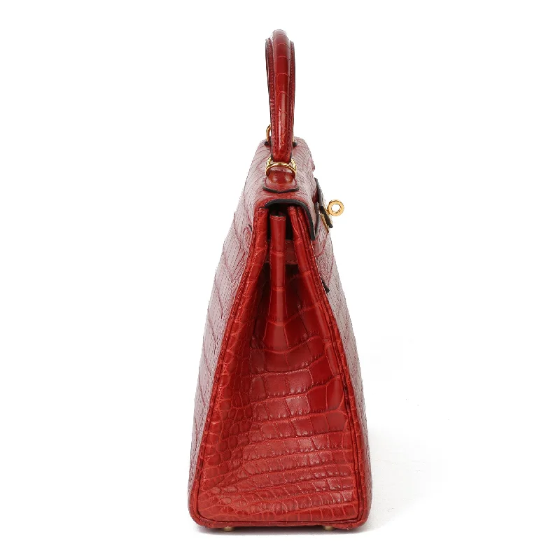 Hermes Rouge H Matte Mississippiensis Alligator Leather Kelly 32cm Retourne Shoulder Bag