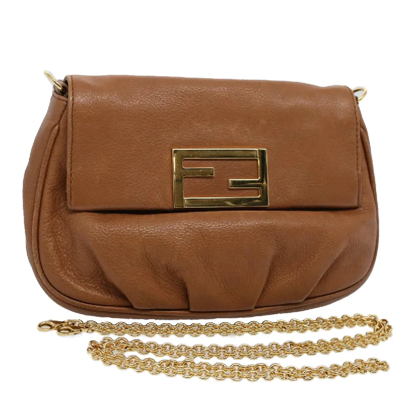 FENDI Chain Shoulder Bag Leather Brown  bs10189