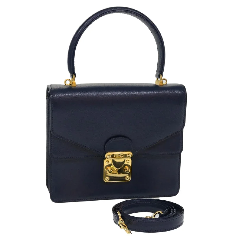 FENDI Hand Bag Leather 2way Navy  38043