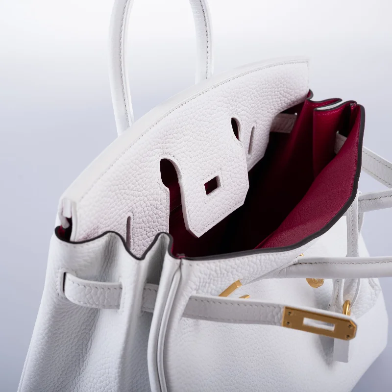 Hermès HSS Birkin 25 White Togo and Rose Pourpre Interior with Brushed Gold Hardware - 2021, Z