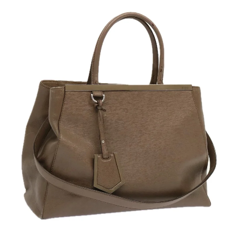 FENDI Hand Bag Leather 2way Gray Beige  yk11379