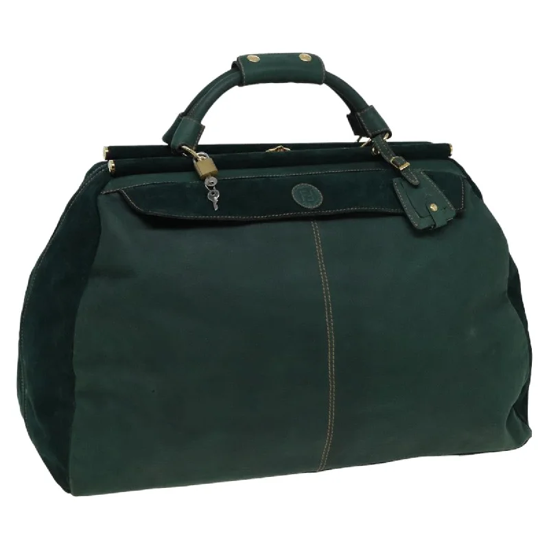 FENDI Boston Bag Leather Suede Green  81893