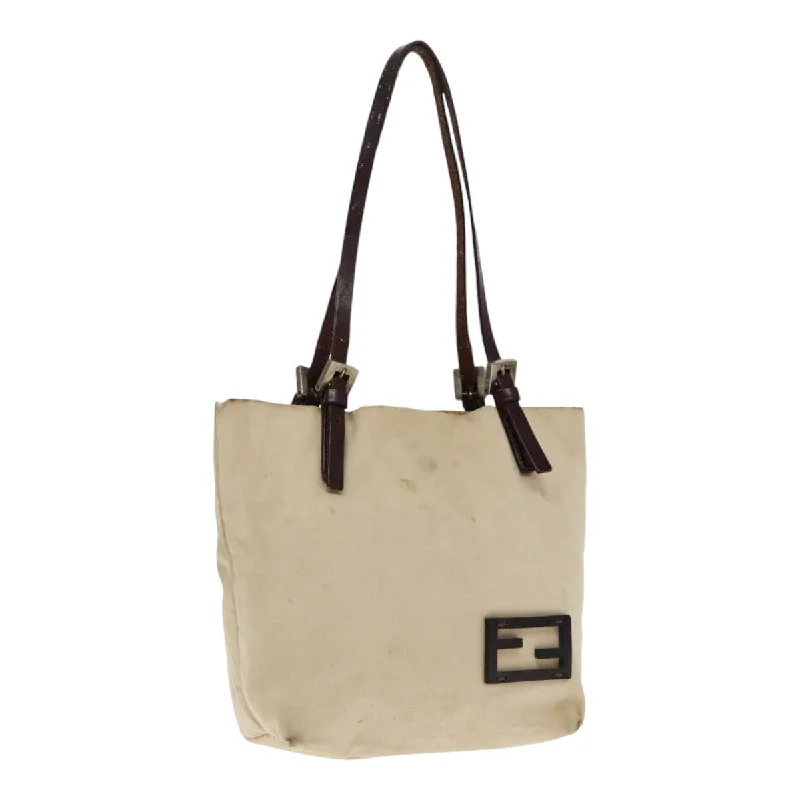 FENDI Hand Bag Canvas Leather Beige Brown Silver  ti2134