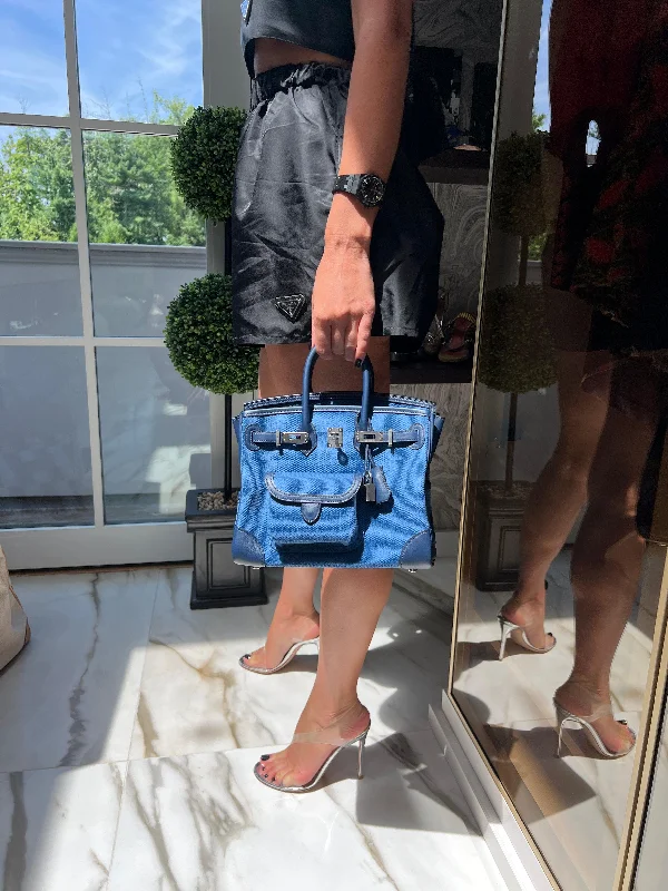 Hermès Cargo Birkin 25 Blue Egee Toile Goeland & Navy Swift Palladium Hardware