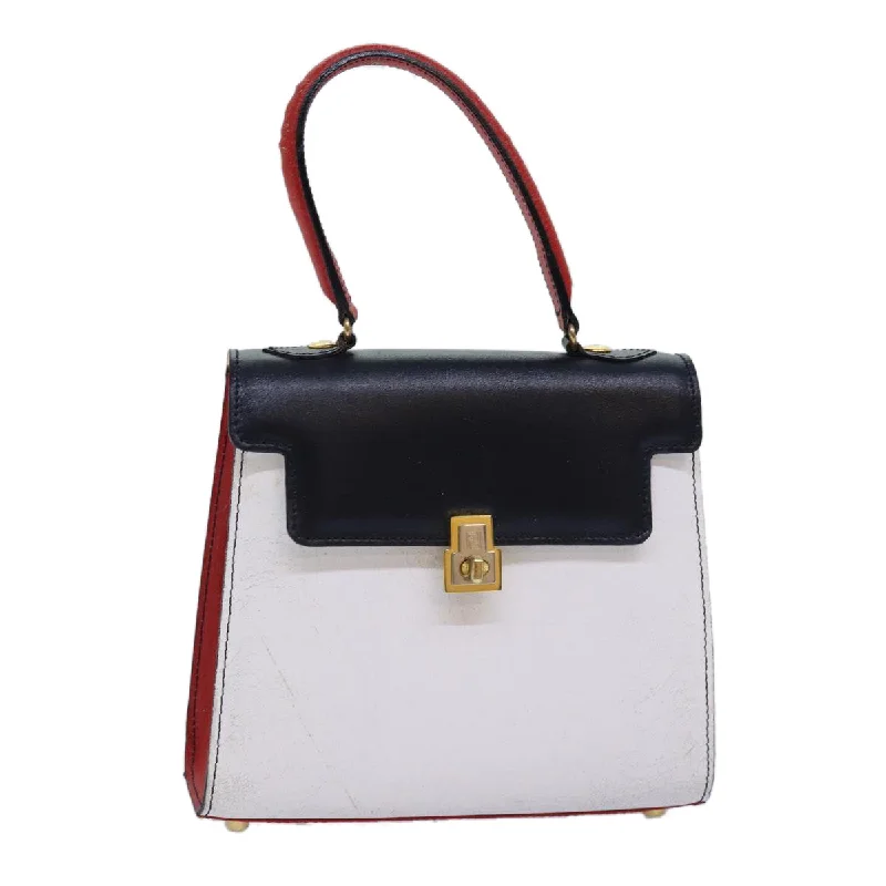 FENDI Hand Bag Leather White  75458