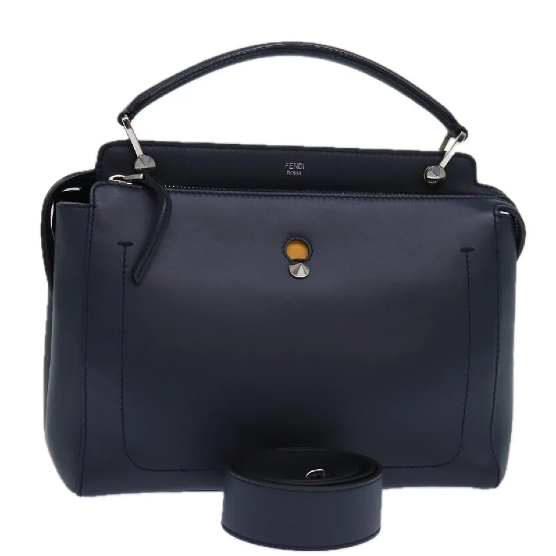 FENDI Dot Com Hand Bag Leather 2way Navy  ar12222