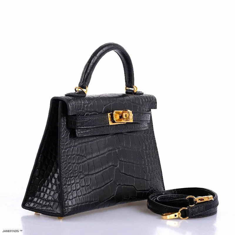 Hermès Kelly 20 Mini II Sellier Black Matte Alligator Gold Hardware