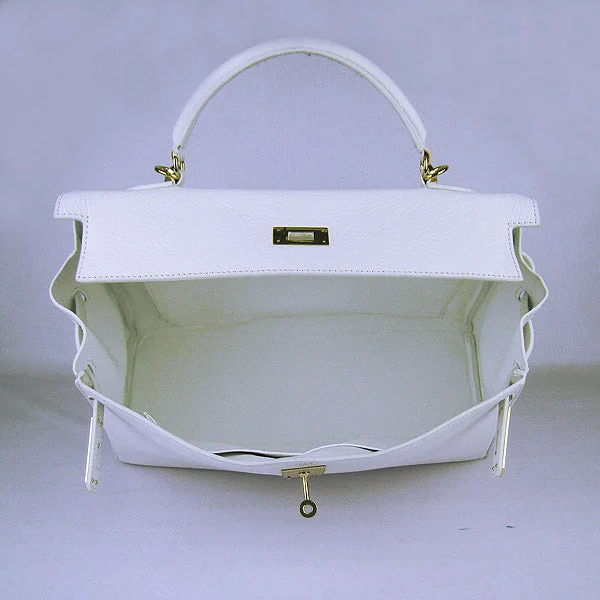 Hermes Kelly 35cm Togo Leather Handbag White/Golden