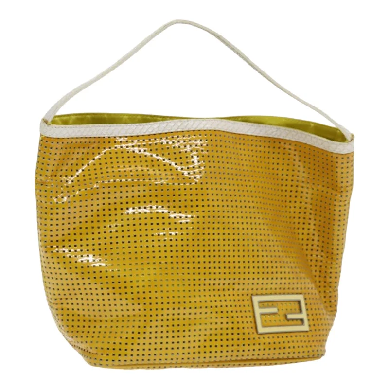 FENDI Hand Bag Enamel Yellow White Silver  85528