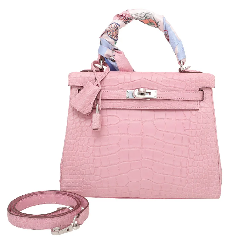 Hermes Pink Crocodile Retourne Kelly 25 Matte Alligator Bag