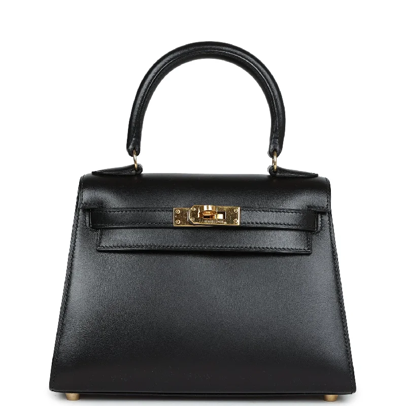 Vintage Hermes Kelly Sellier 20 Black Box Gold Hardware