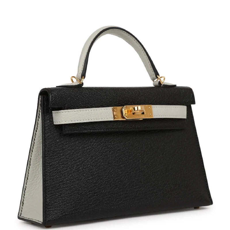 Hermes HSS Kelly Sellier 20 Black and Gris Perle Chevre Mysore Gold Hardware