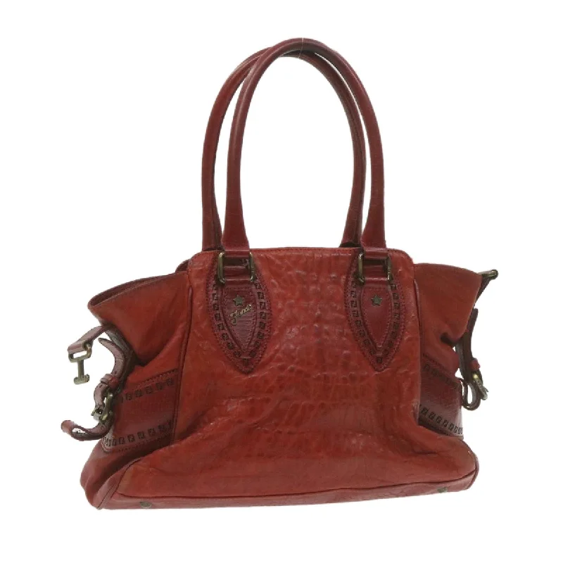 FENDI Du Jules Hand Bag Leather Red  rd1809