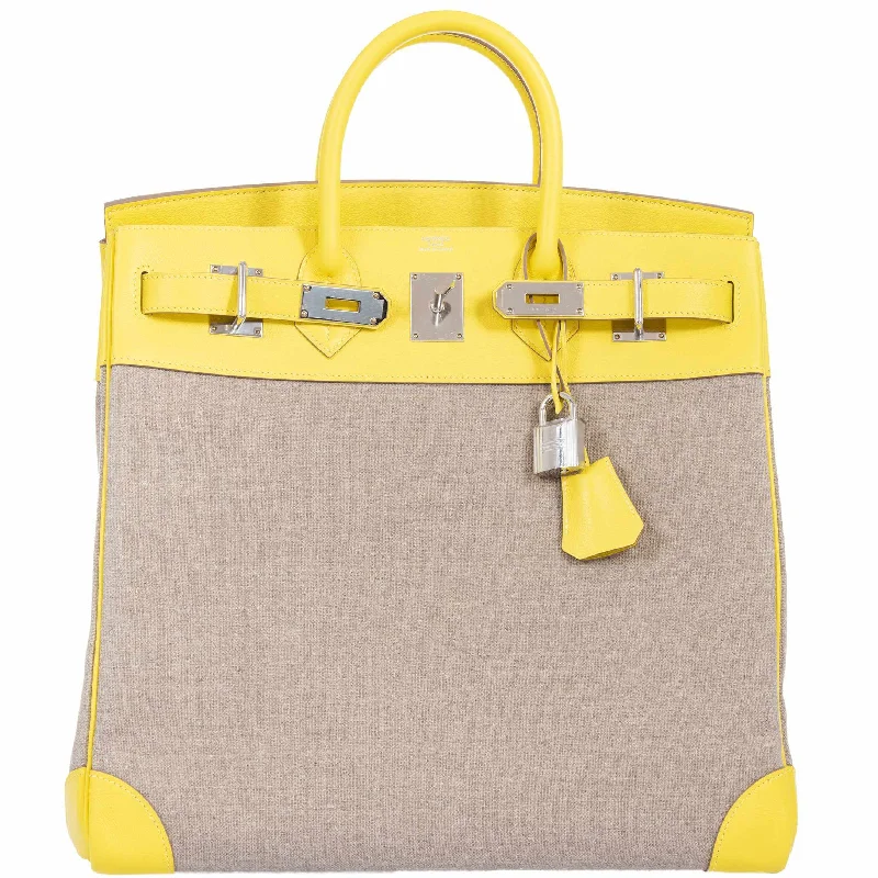 Hermès Birkin 40 HAC Lime & Ficelle Evercolor Toile De Camp Palladium Hardware