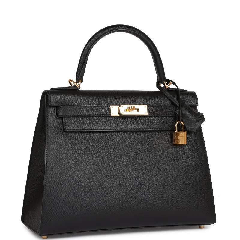 Hermes Kelly Sellier 28 Black Epsom Gold Hardware