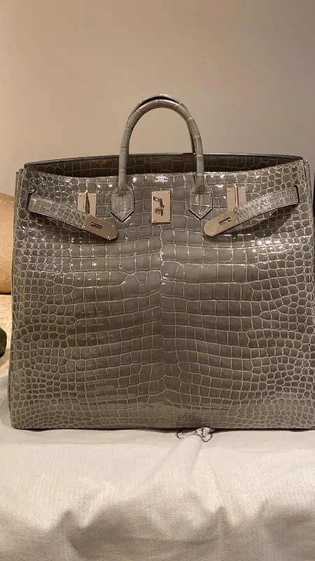 Hermès Birkin 50 Gris Tourterelle Shiny Porosus Crocodile Palladium Hardware