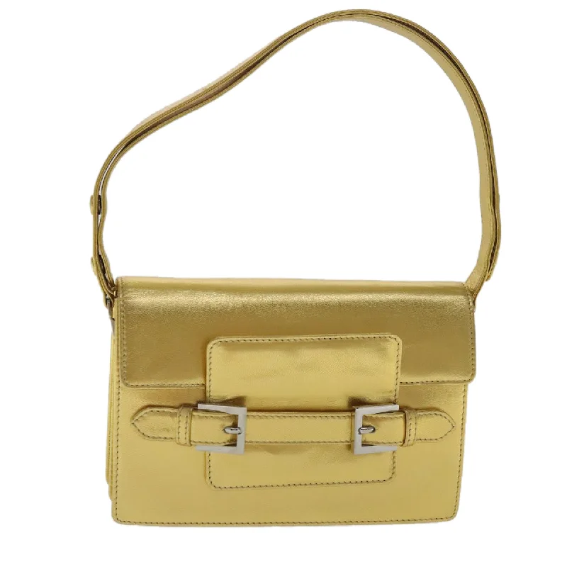 FENDI Hand Bag Leather Silver Gold  96184