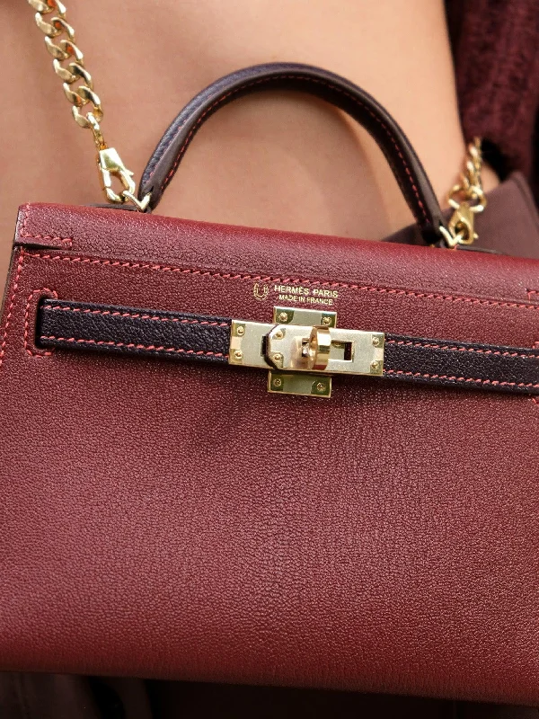 Hermès HSS Mini Kelly II Sellier 20 Bordeaux & Raisin Chevre Gold Hardware