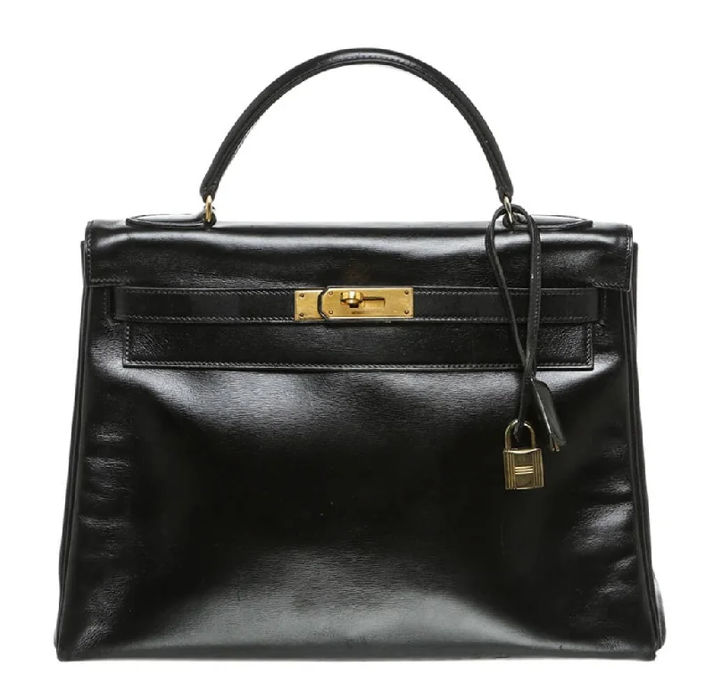 Hermès Box Leather Kelly Black Bag