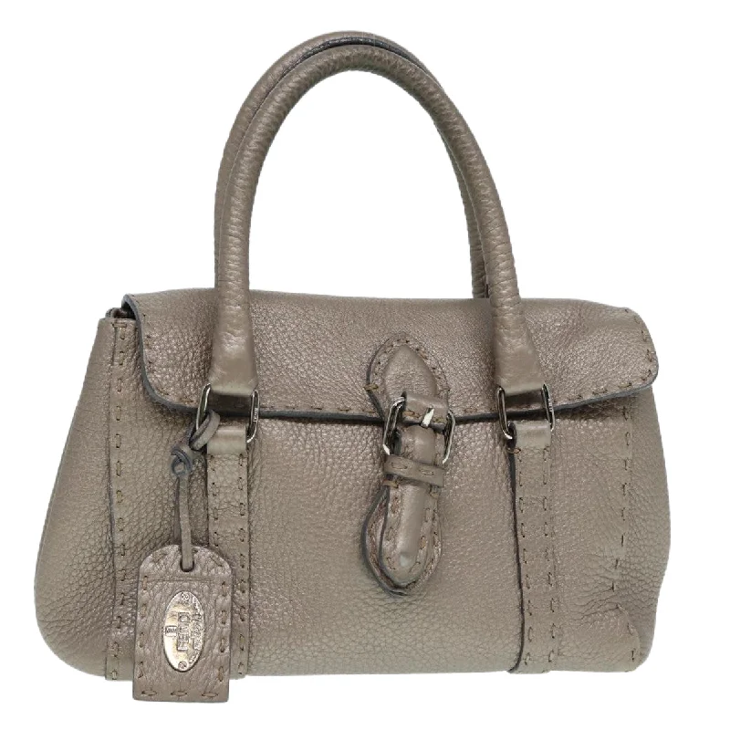 FENDI Celeria Hand Bag Leather Silver  88496