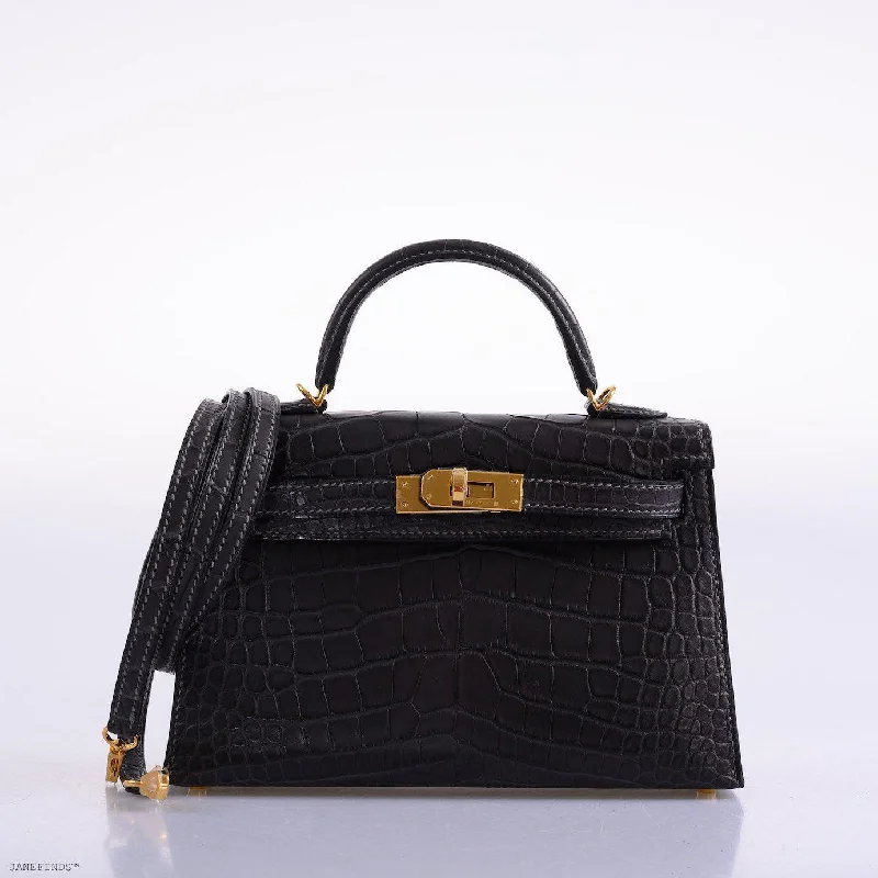 Hermès Kelly 20 Mini II Sellier Graphite Matte Alligator Gold Hardware - 2020, Y