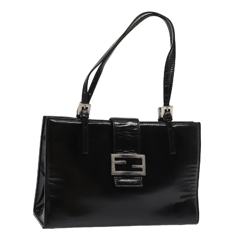 FENDI Hand Bag Enamel Black  79573