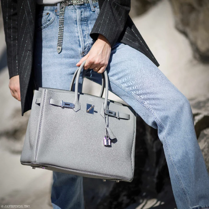 Hermès Birkin 35 Gris Mouette Verso Blue Agate Togo Palladium Hardware - 2016, X