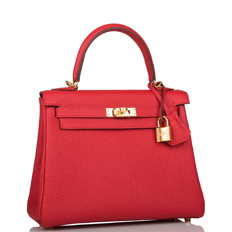 Hermes Kelly Retourne 25 Rouge Casaque Togo Gold Hardware